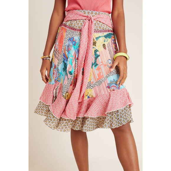 New Anthro Camella Tie-Front Ruffled Midi Skirt - Picture 2 of 5